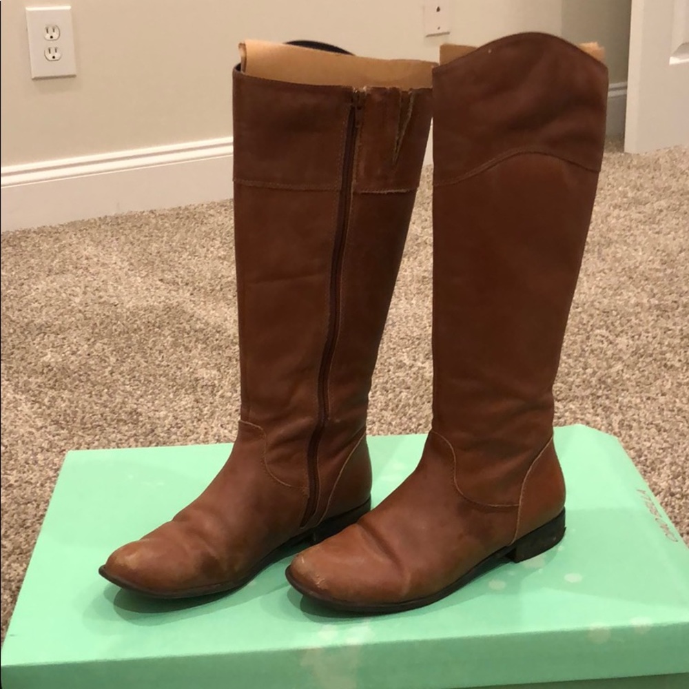 Tan knee high flat boots